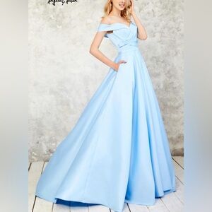 Cinderella style baby blue off shoulder prom dress